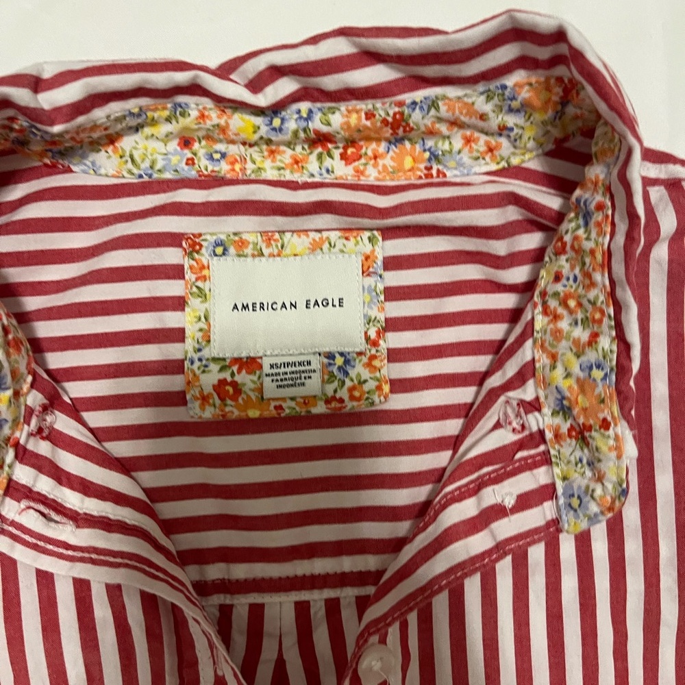 American Eagle Red and White Striped Shirt - Picture 2 of 4